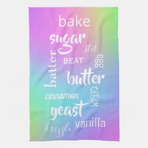 Baking Words Pastel Rainbow Kitchen Towel