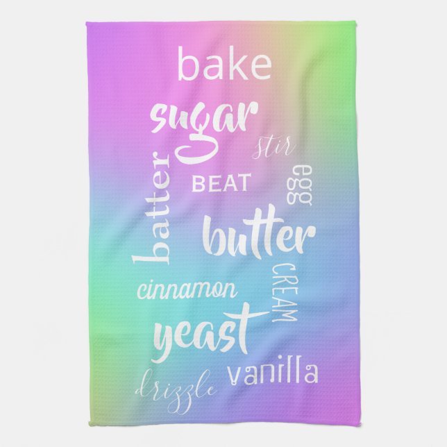 Baking Words Pastel Rainbow Kitchen Towel (Vertical)