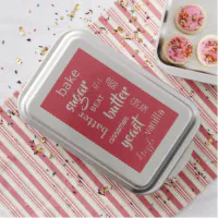 Baking Words Red Covered Cake Pan