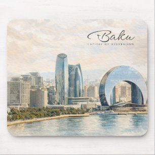 Baku Azerbaijan Capital Watercolor Travel Gift Mouse Pad