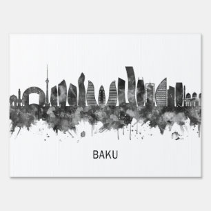 Baku Azerbaijan Skyline BW Sign
