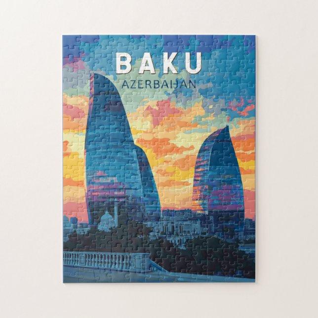 Baku Azerbaijan Travel Art Vintage Jigsaw Puzzle (Vertical)