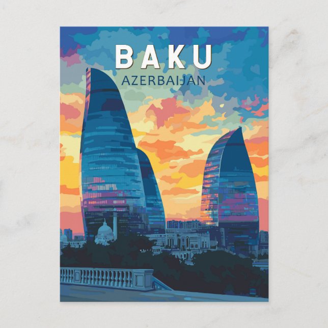 Baku Azerbaijan Travel Art Vintage Postcard (Front)