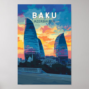 Baku Azerbaijan Travel Art Vintage Poster