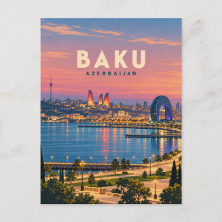 Baku Azerbaijan Vintage Travel Art Postcard