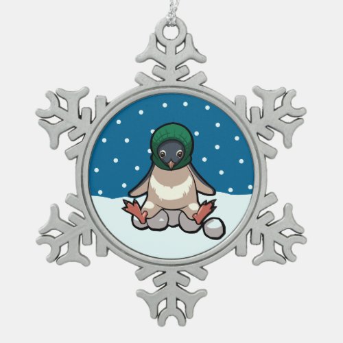 Balaclava Penguin Funny Christmas Snowball Cartoon Snowflake Pewter Christmas Ornament