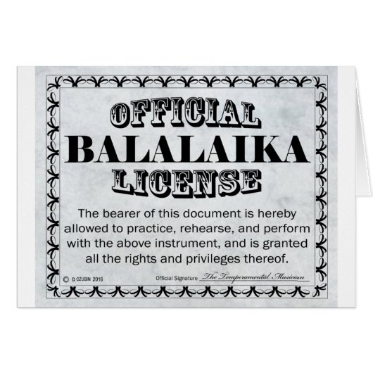 Balalaika License (Front Horizontal)