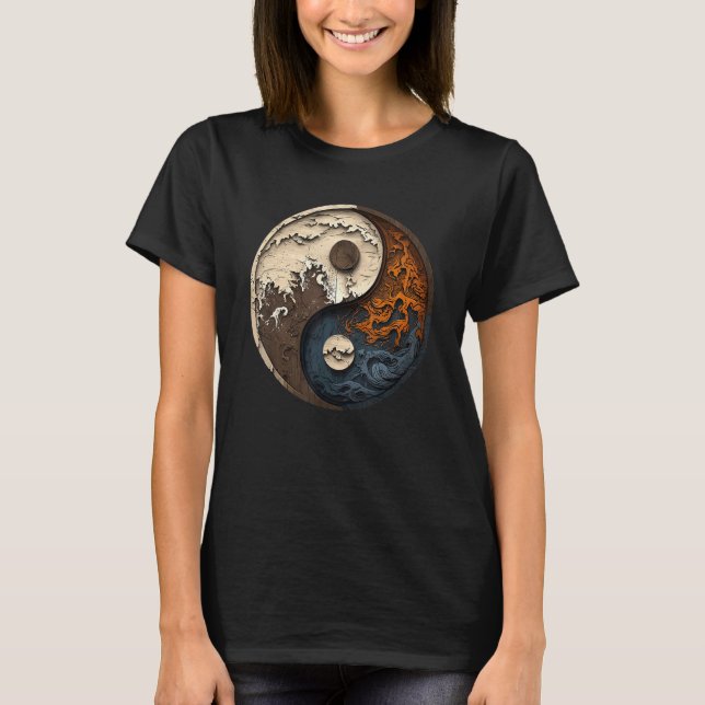 Balance and Harmony Yin Yang Symbol Ocean Forest T-Shirt (Front)