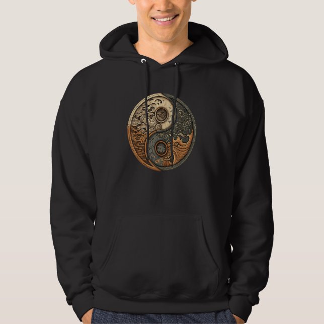 Balance and Harmony Yin Yang Symbol with Waves 1 Hoodie (Front)