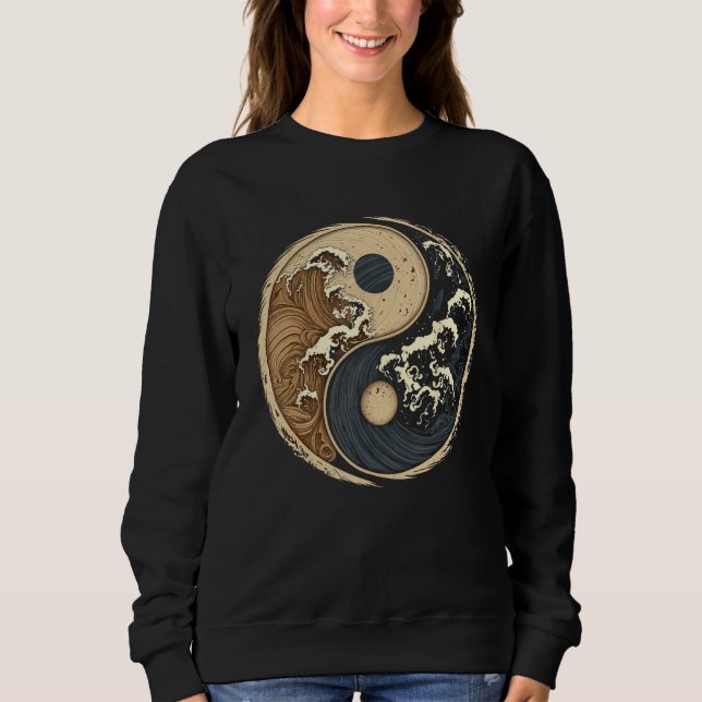 Balance and Harmony Yin Yang Symbol with Waves 2 Sweatshirt (Front)
