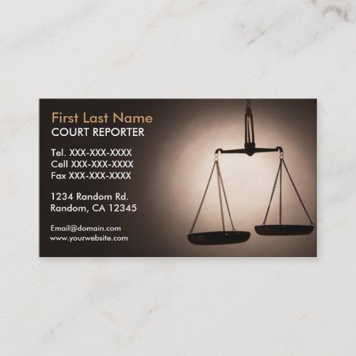 Balance scales court reporter business cards