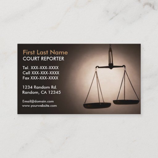 Customizable Balance scales court reporter business cards