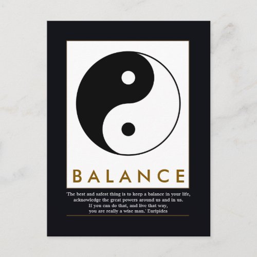 balance yoga yin yang with quote postcard