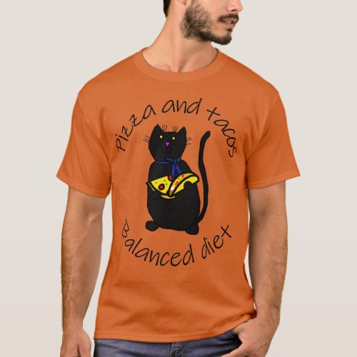 Balanced Diet for Animals Cat Pizza and Tacos Food T_Shirt