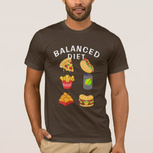 Balanced Diet Humor Tee, Funny Food Letter Print T-Shirt