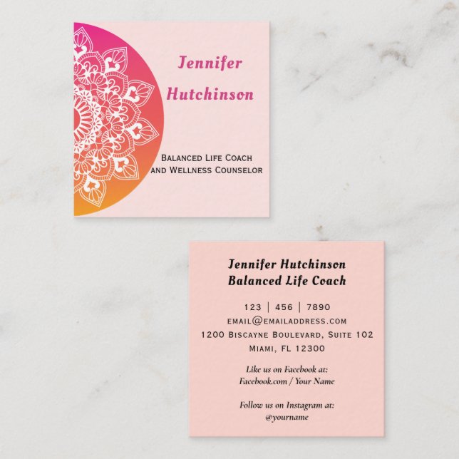 Balanced Life Coach Wellness Square Business Card (Front/Back)