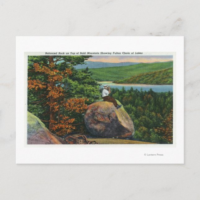 Balanced Rock View of Fulton Chain of Lakes Postcard (Front)