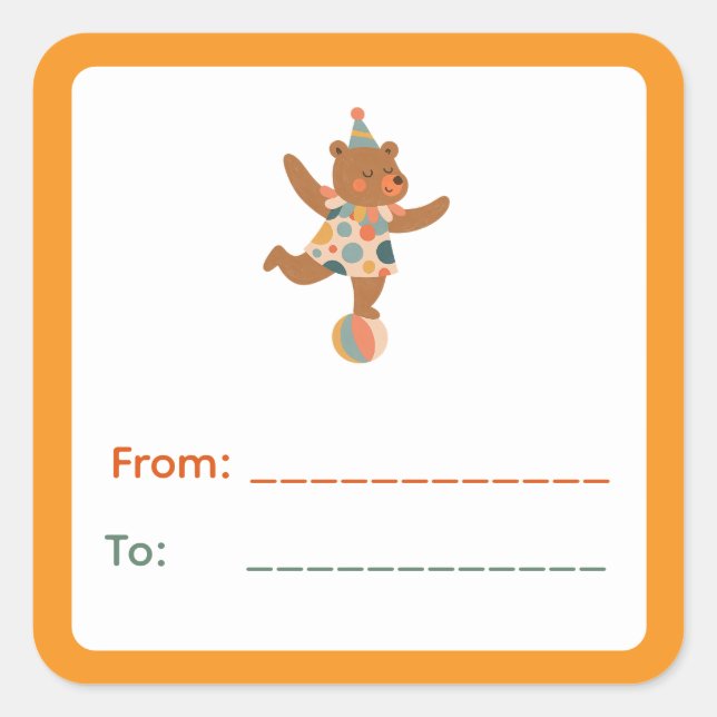 Balancing Circus Bear Gift Label (Front)