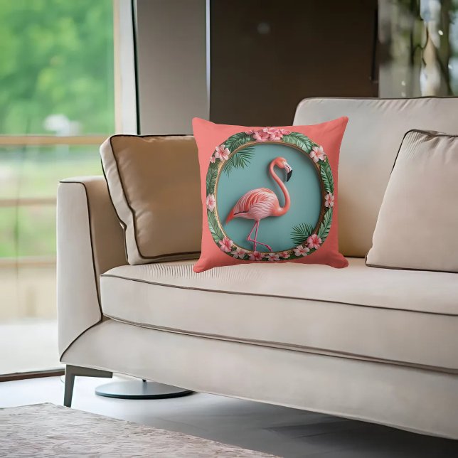 Balancing Flamingo  Throw Pillow (Creator Uploaded)
