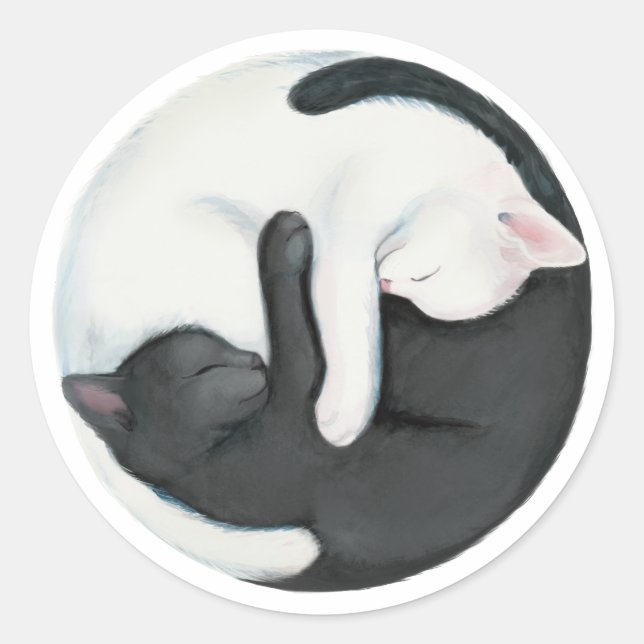 Balancing Yin Yang Cats: Black and White Kittens Classic Round Sticker (Front)