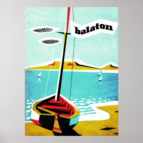 Balaton lake fishing boat on the coast Hungary Poster