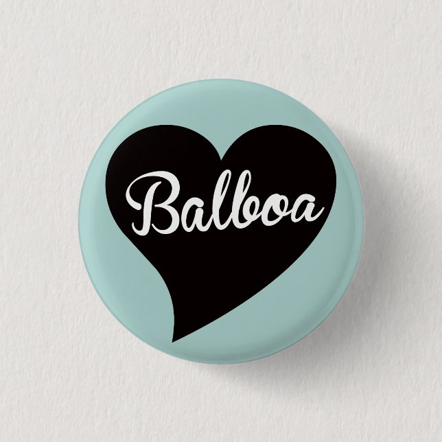 Balboa Black Heart Powder Blue Pinback Button (Front)