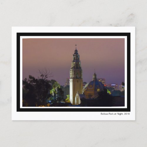 Balboa Park at Night Tower Dome Architecture Postcard