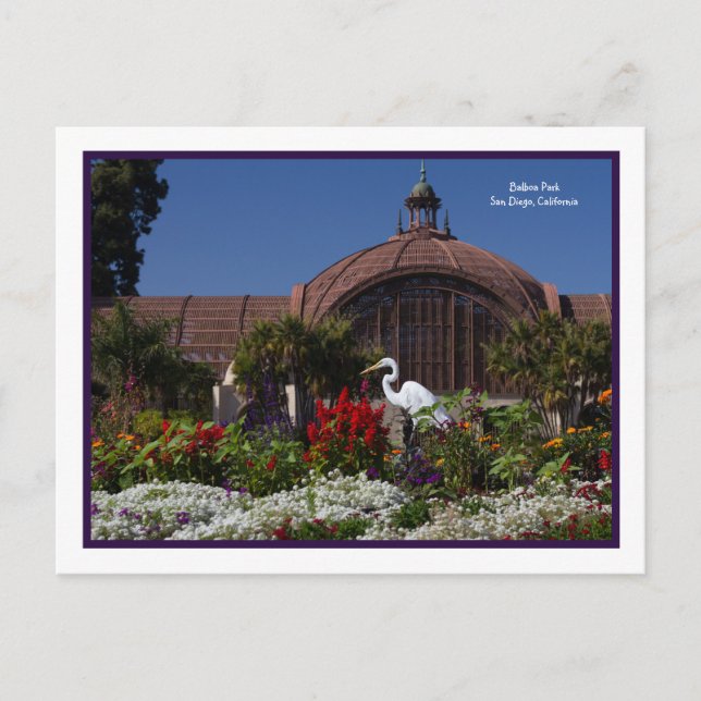 Balboa Park Botanical Building Egret Flowers Frame Postcard (Front)