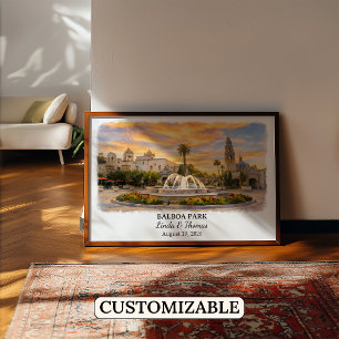 Balboa Park California Poster, Watercolor, Custom Poster
