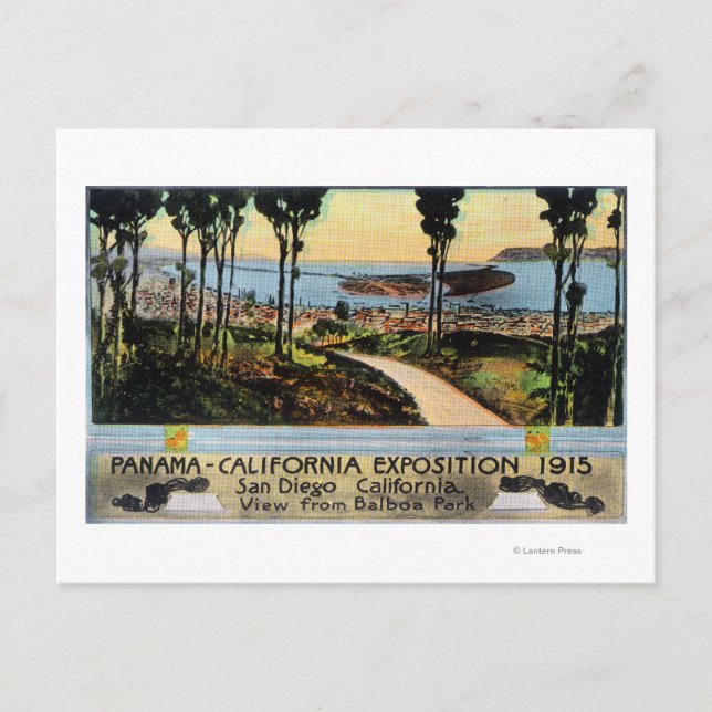 Balboa Park View of City, Panama-CA Expo Postcard (Front)
