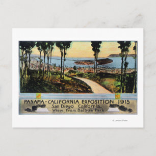 Balboa Park View of City, Panama-CA Expo Postcard