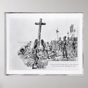 Balboa Setting up the Cross on the Shore Poster