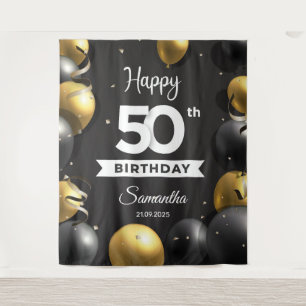 Balck and gold balloons 50th birthday backdrop