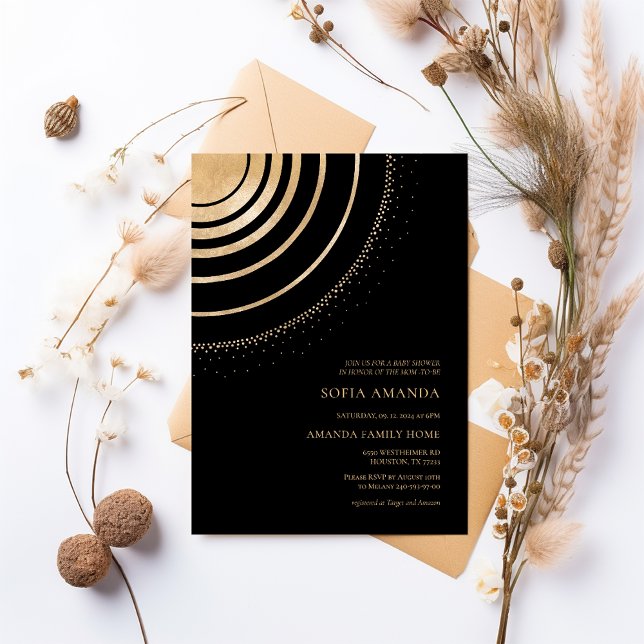 Balck & Gold Celestial Mandala Baby Shower Invitation (Creator Uploaded)
