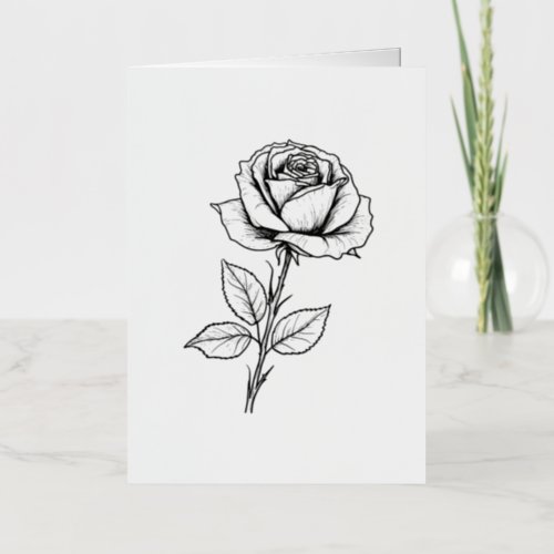 Balck White Rose Line Art Foil Greeting Card