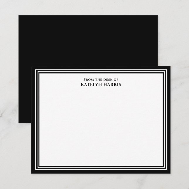 Balck White Triple Border From The Desk Of Flat Note Card (Front/Back)