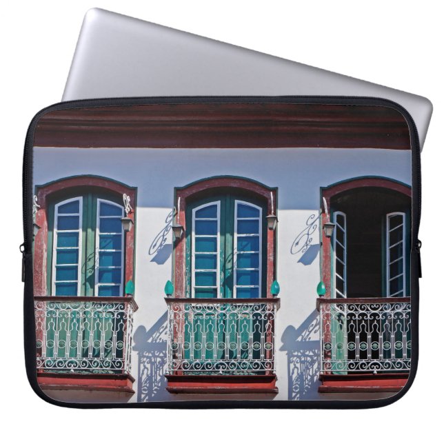 Balconies on facade in Diamantina, Minas Gerais, B Laptop Sleeve (Front)