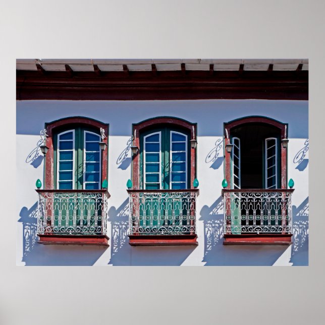 Balconies on facade in Diamantina, Minas Gerais, B Poster (Front)