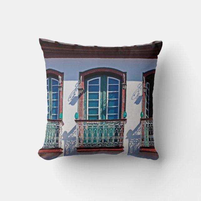 Balconies on facade in Diamantina, Minas Gerais, B Throw Pillow (Front)