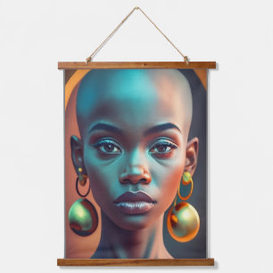 Bald african girl with long earrings gold hanging tapestry