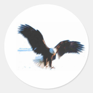 Bald American Eagle Landing Classic Round Sticker