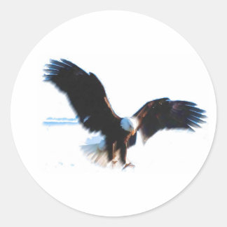 Bald American Eagle Landing Classic Round Sticker