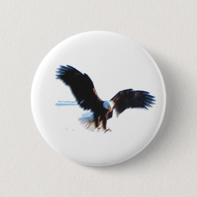 Bald American Eagle Landing Pinback Button (Front)