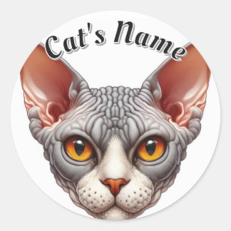 Bald and Wrinkly Gray Cat • Personalized Classic Round Sticker
