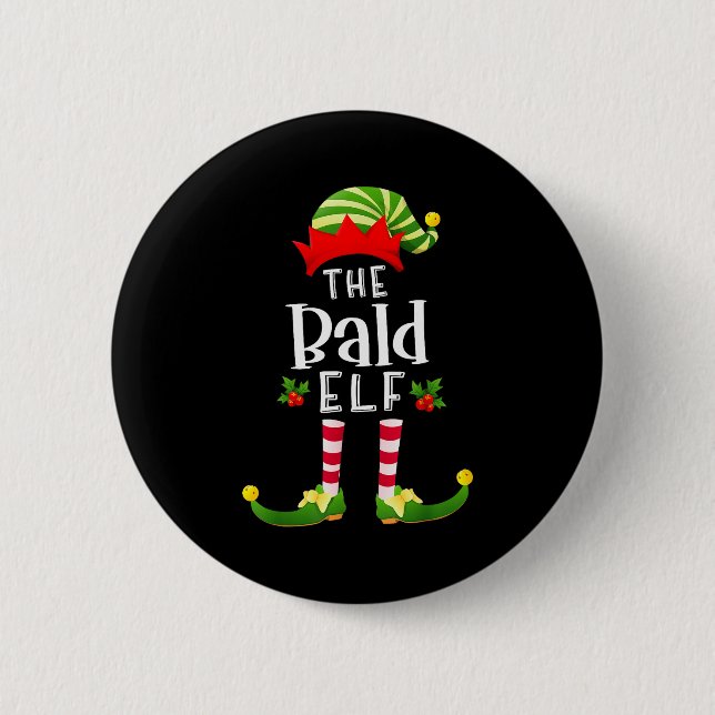 Bald Christmas Elf Matching Pajama X-mas Party  Button (Front)