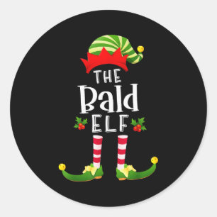 Bald Christmas Elf Matching Pajama X-mas Party Classic Round Sticker