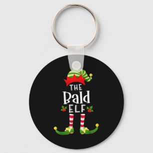 Bald Christmas Elf Matching Pajama X-mas Party Keychain