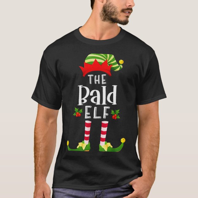 Bald Christmas Elf Matching Pajama X-mas Party  T-Shirt (Front)