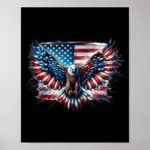 Bald Eagle 4th Of July American Flag Patriotic Fre Poster