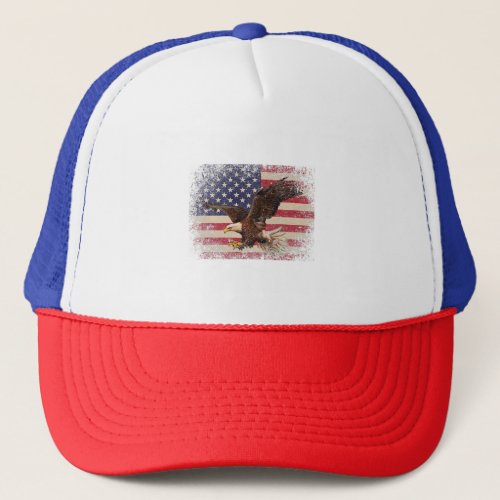 Bald Eagle 4th of July Christmas Gift American Fla Trucker Hat